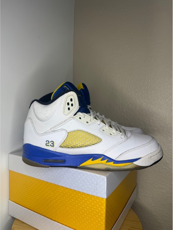Other - Nike Air Jordan 5 Retro Laney White Blue Yellow GS 7Y Youth Sneakers Used